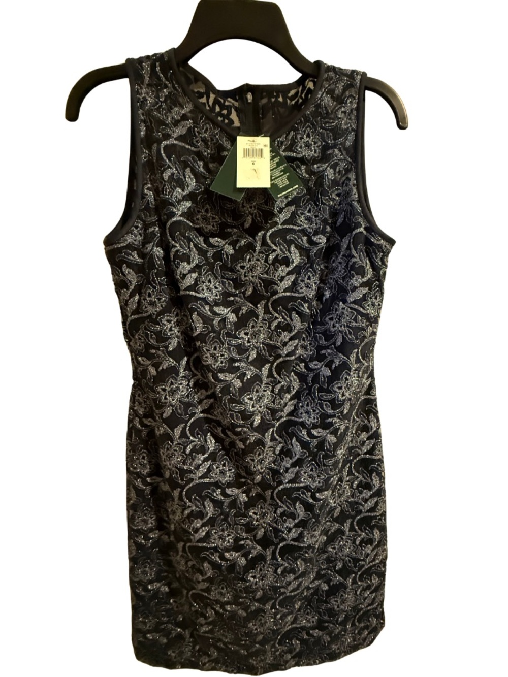 Ralph Lauren Navy Blue Mini Dress with Silver Floral Lace